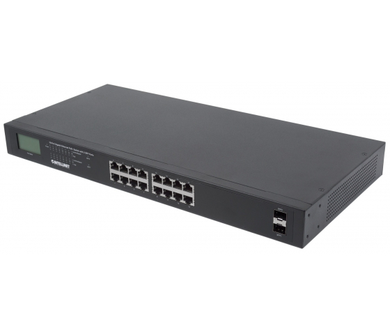 Switch PoE+ Gigabit Ethernet a 16 porte con LCD - 370W PoE, montaggio a rack