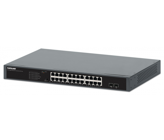 24 portars Gigabit Ethernet PoE+-switch med 2 SFP-portar - 370 W PoE, självläkande nätverk, rackmonterad