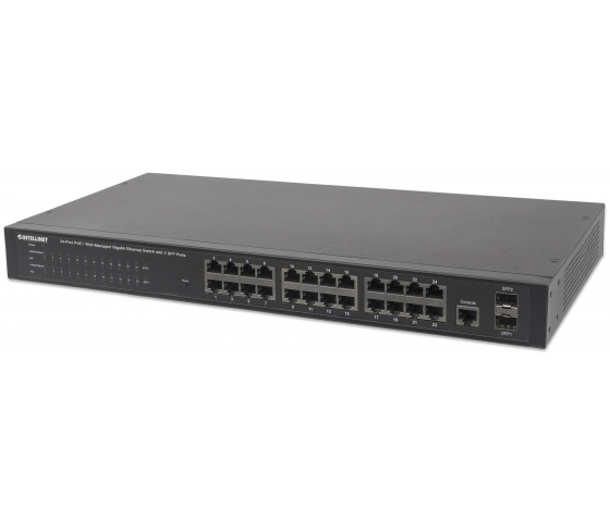 24-Port Gigabit Ethernet Web-Managed PoE+ Switch with 2 SFP ports - 370W PoE, Rackmount