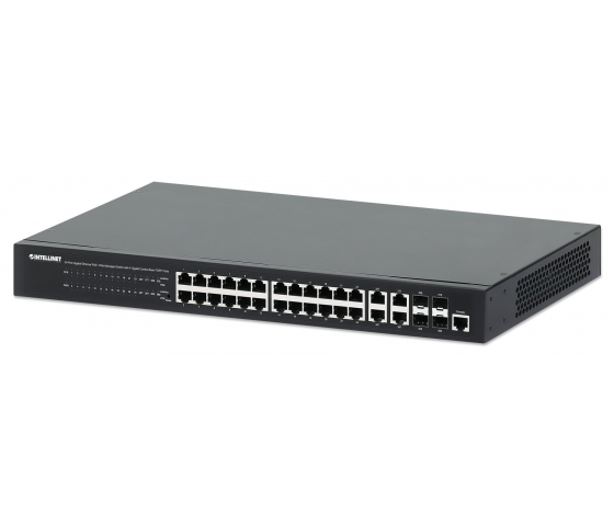 24-Port Gigabit Ethernet Web-Managed PoE+ Switch with 4 Combo Ports - 370W PoE, Rackmount