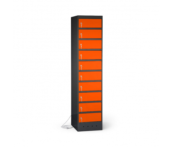 Charging locker with 10 compartments for laptops and bicycle batteries