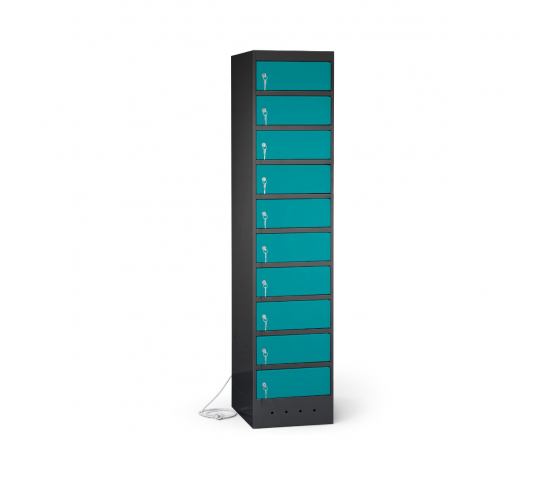 Charging locker with 10 compartments for laptops and bicycle batteries