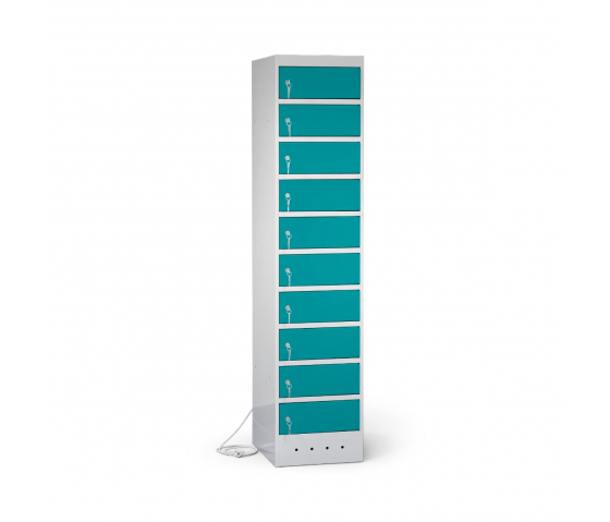 Charging locker with 10 compartments for laptops and bicycle batteries