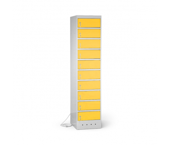 Charging locker with 10 compartments for laptops and bicycle batteries