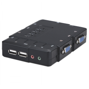 4-port compact KVM switch with audio and microphone functionality