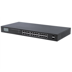 24-Port Gigabit Ethernet PoE+ Switch with LCD - 370W PoE, Rackmount