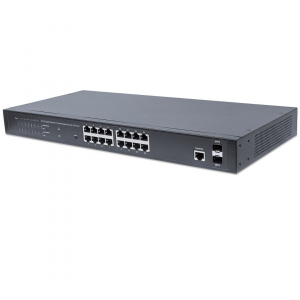 16-Port Gigabit Ethernet Web-Managed PoE+ Switch with 2 SFP Ports - 374W PoE, Rackmount