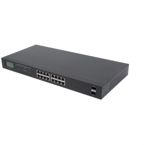 16-Port Gigabit Ethernet PoE+ Switch with LCD - 370W PoE, Rackmount