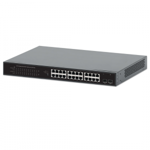 24-Port Gigabit Ethernet PoE+ Switch with 2 SFP ports - 370W PoE, Rackmount