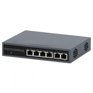 PoE-Powered 6-Port Lite Smart Managed PoE+ Switch met 4 GbE-poorten, 2 GbE-uplinks en PoE-passthrough