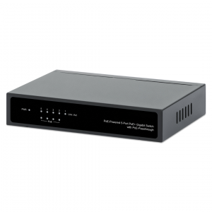 PoE-aangedreven 5-poorts Gigabit-switch met PoE-doorvoer - 60W PoE, Desktop/Muur-montage