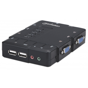 4-port compact KVM switch with audio and microphone functionality