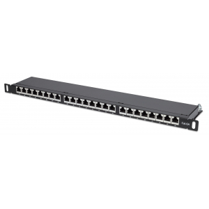 Cat6a beschermd patchpaneel 24 poorts - 0.5U 19" - zwart