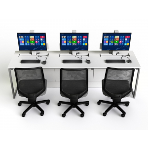 Computer table P1 with 3 electric pop-up monitor enclosures - 240 (W) x 75 (D) cm