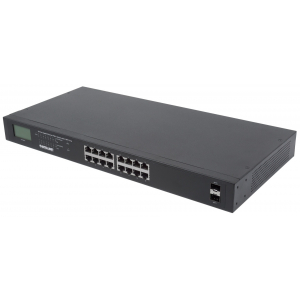 16-Port Gigabit Ethernet PoE+ Switch with LCD - 370W PoE, Rackmount