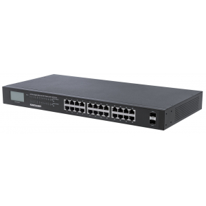 24-Port Gigabit Ethernet PoE+ Switch with LCD - 370W PoE, Rackmount