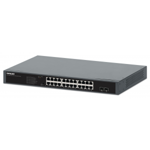 24-Port Gigabit Ethernet PoE+ Switch with 2 SFP Ports - 370W PoE, Self-Healing Network, Rackmount