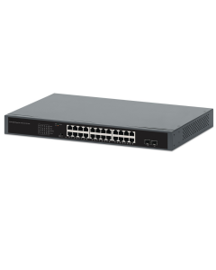 24-Port Gigabit Ethernet PoE+ Switch with 2 SFP Ports - 370W PoE, Self-Healing Network, Rackmount