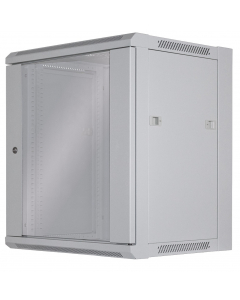 19 inch wall server cabinet MHT116 with glass door - 12U height - 450 mm deep - flatpack - gray