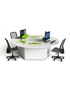 Round computer table P1 6-person with 6 electric pop-up monitor enclosures