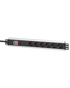 19-inch power strip PDUMHT3 for patch cabinet 1.5 HE with 6 sockets and on/off switch and surge protector